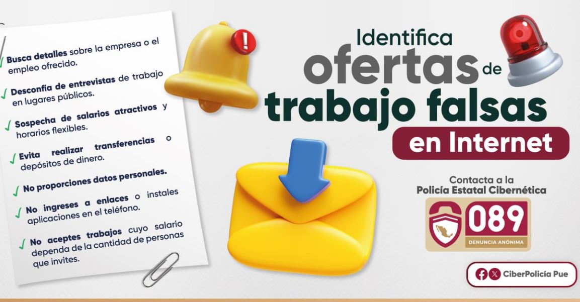 Foto: Cortesía Gobierno de Puebla alerta por fraudes en ofertas laborales falsas