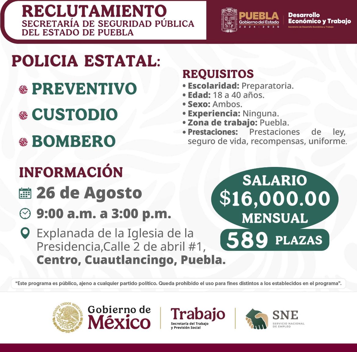 Gobierno de Cuautlancingo anuncia “Feria Nacional de Empleo 2025 Para las Juventudes”