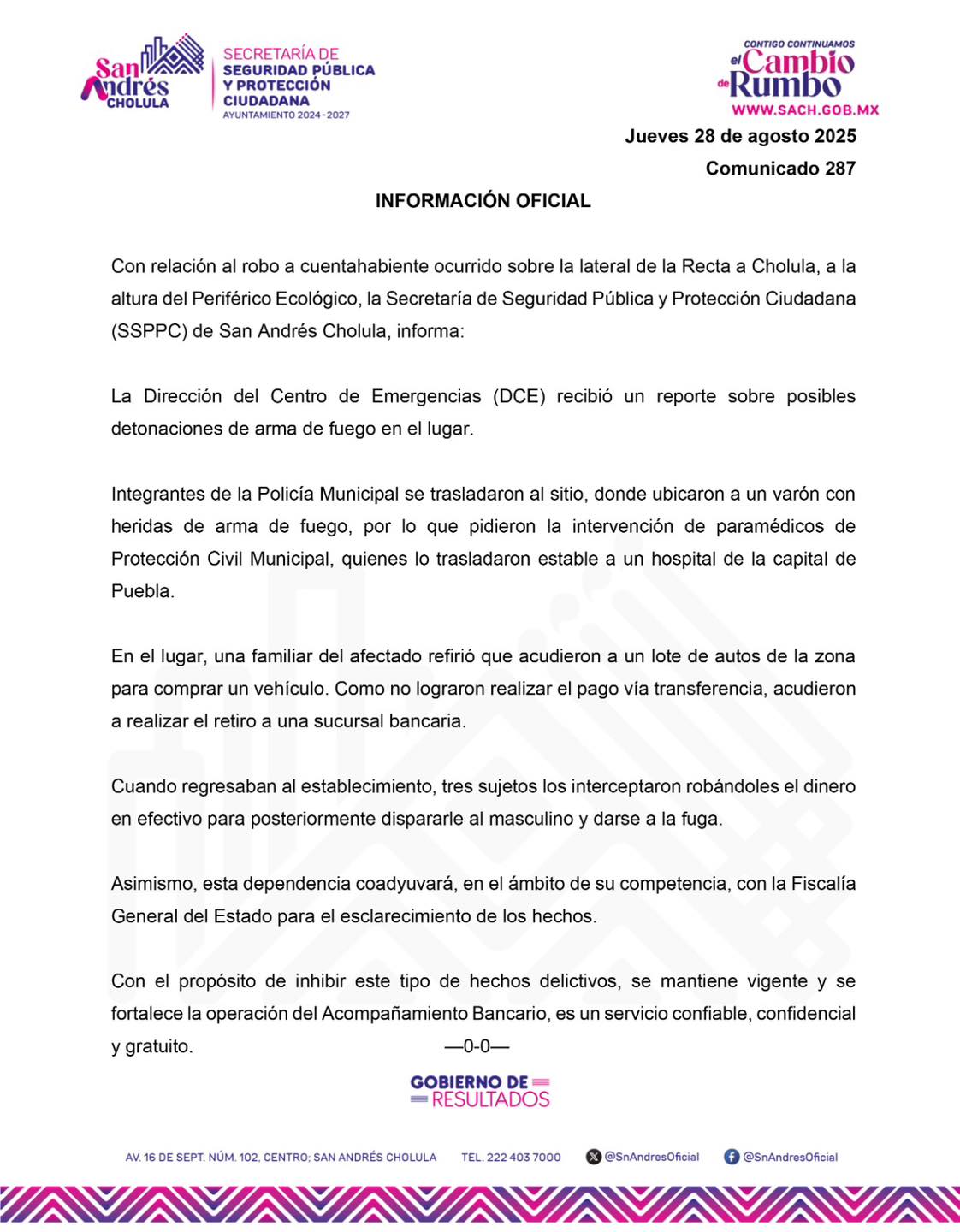 asalto en recta cholula sach