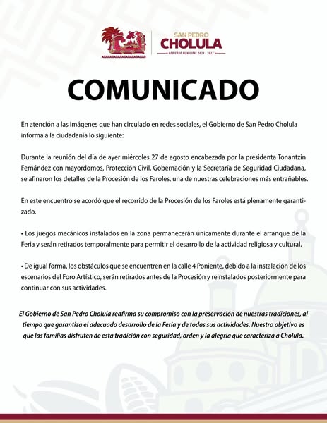 Comunicado oficial Comunicado - Procesión de Los Faroles