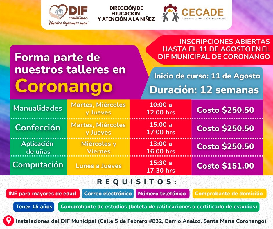 Comunicado oficial Con talleres, DIF Municipal y CECADE ofrecen capacitación para la población de Coronango