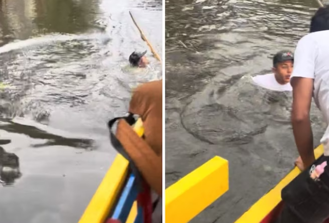 Foto: Cortesía Fiesta en Xochimilco casi termina en tragedia: remero cae al canal tres veces