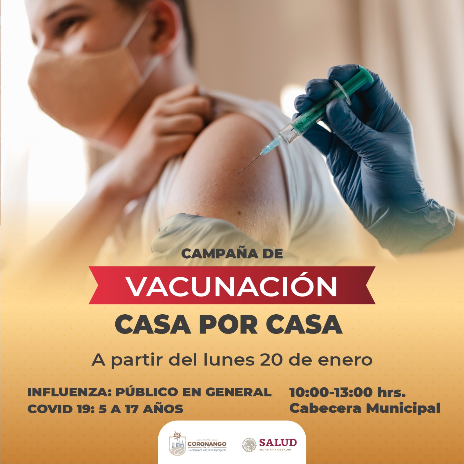 Comunicado oficial El municipio de Coronango te invita la jornada de vacunación contra la Influenza y el COVID-19