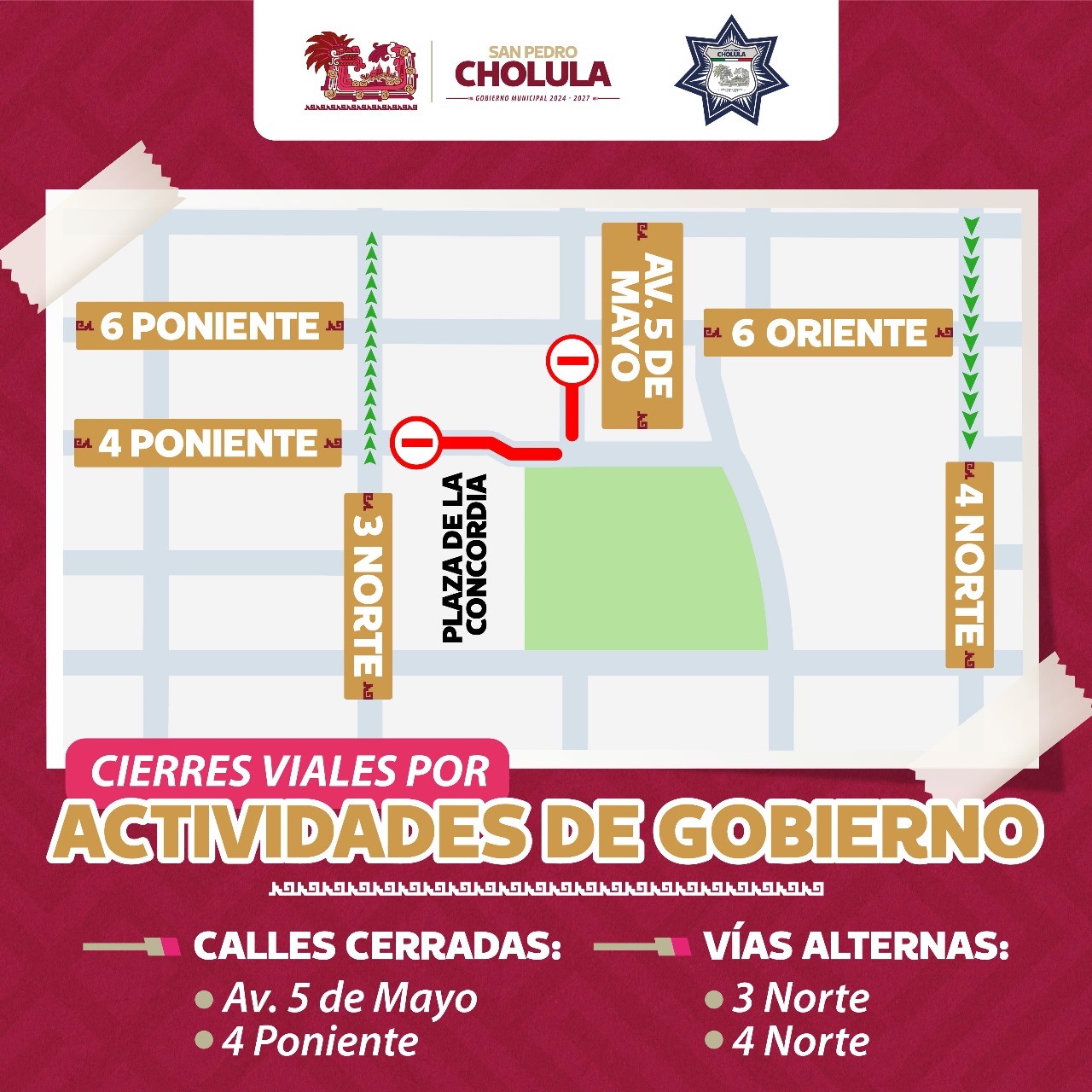 Comunicado oficial San Pedro Cholula habilita dispositivos viales por obras de reencarpetamiento en 12 Oriente–Poniente