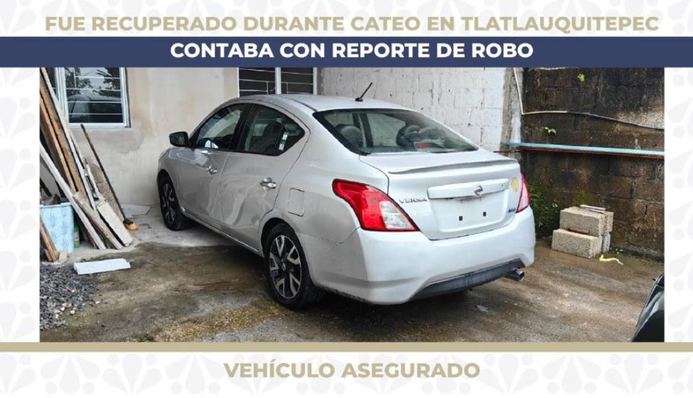 Foto: Cortesía Fiscalía recupera auto robado en Tlatlauquitepec tras cateo exitoso