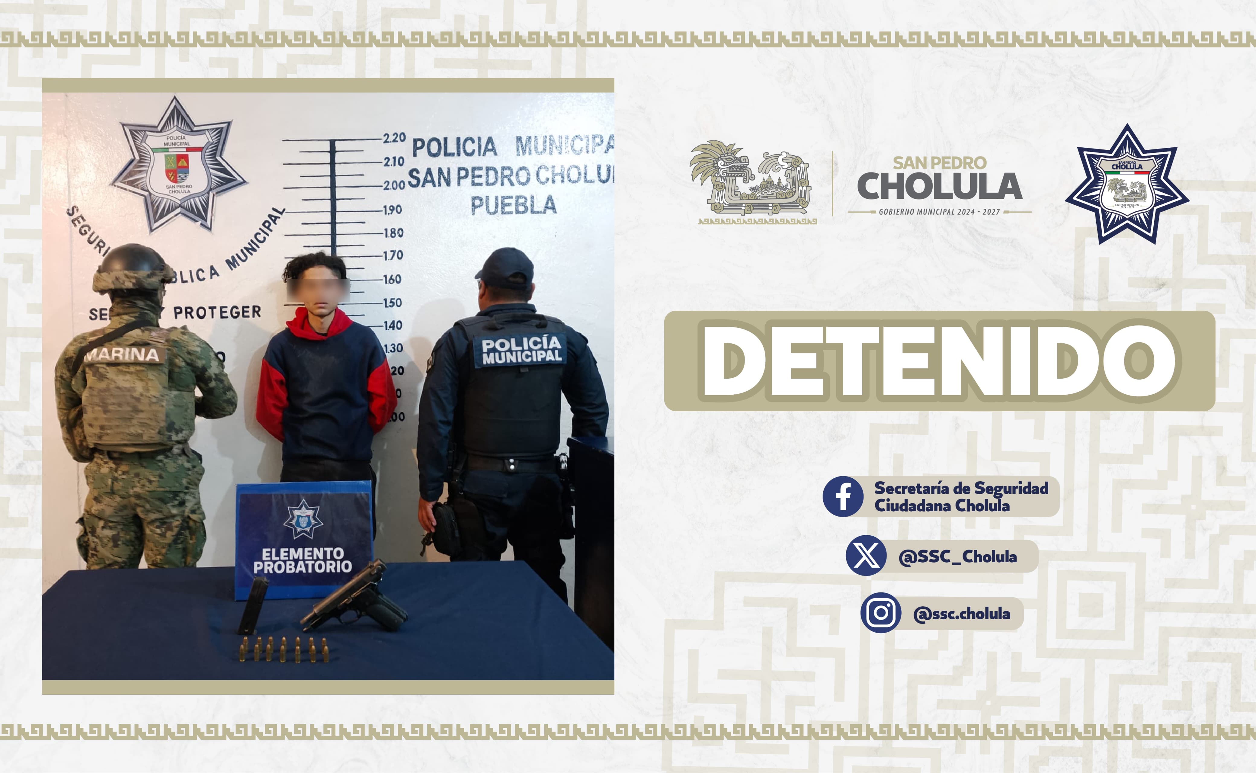 Comunicado oficial Policía de San Pedro y Marina detienen a hombre por portación ilegal de arma de fuego