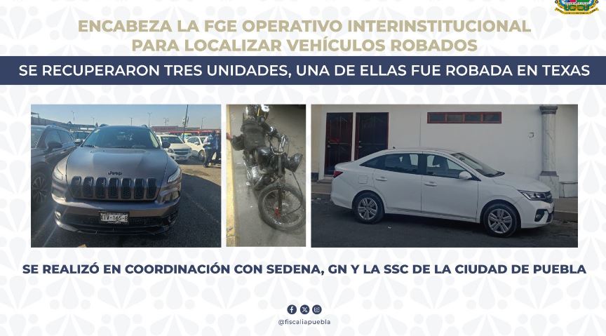 Foto: Cortesía Puebla: Recuperan tres vehículos robados en operativo especial