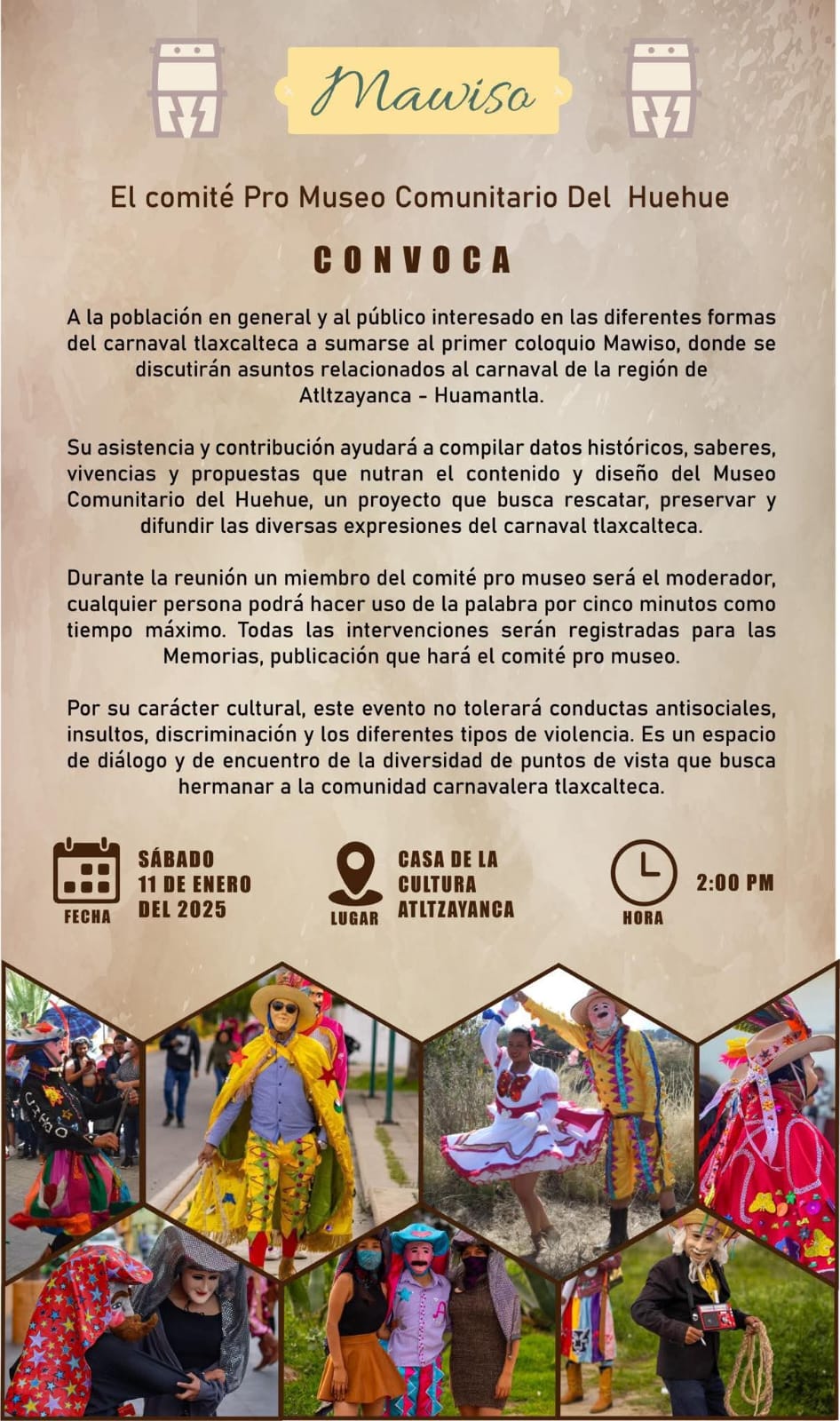 Comienza en Atltzayanca el primer coloquio "Mawiso" sobre el carnaval tlaxcalteca