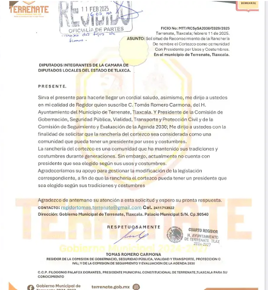 Foto: Cortesía  Regidor de Terrenate solicita a Congreso que Cortesco elija su edil