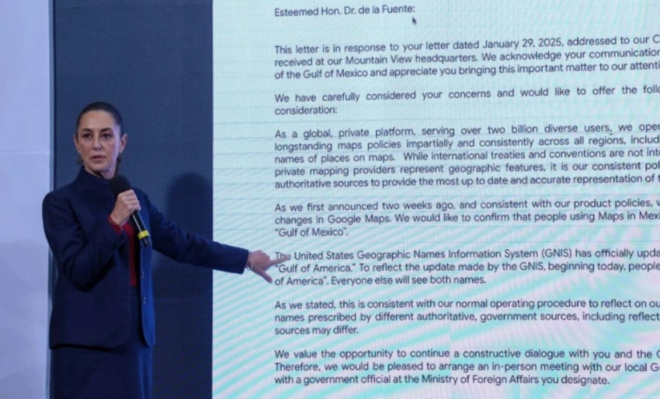 Foto: Cortesía Sheinbaum rechaza respuesta de Google sobre cambio de nombre del Golfo de México