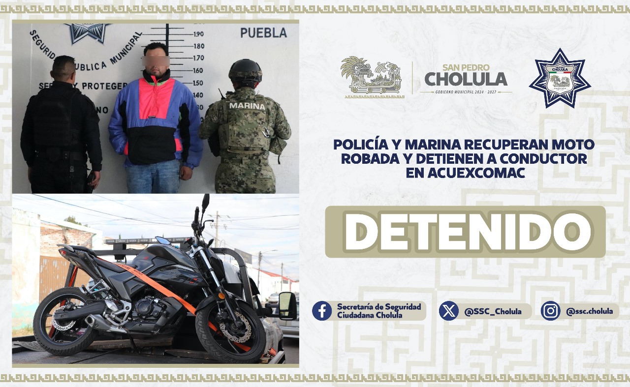 Comunicado oficial Policía y marina recuperan moto robada y detienen a conductor en Acuexcomac
