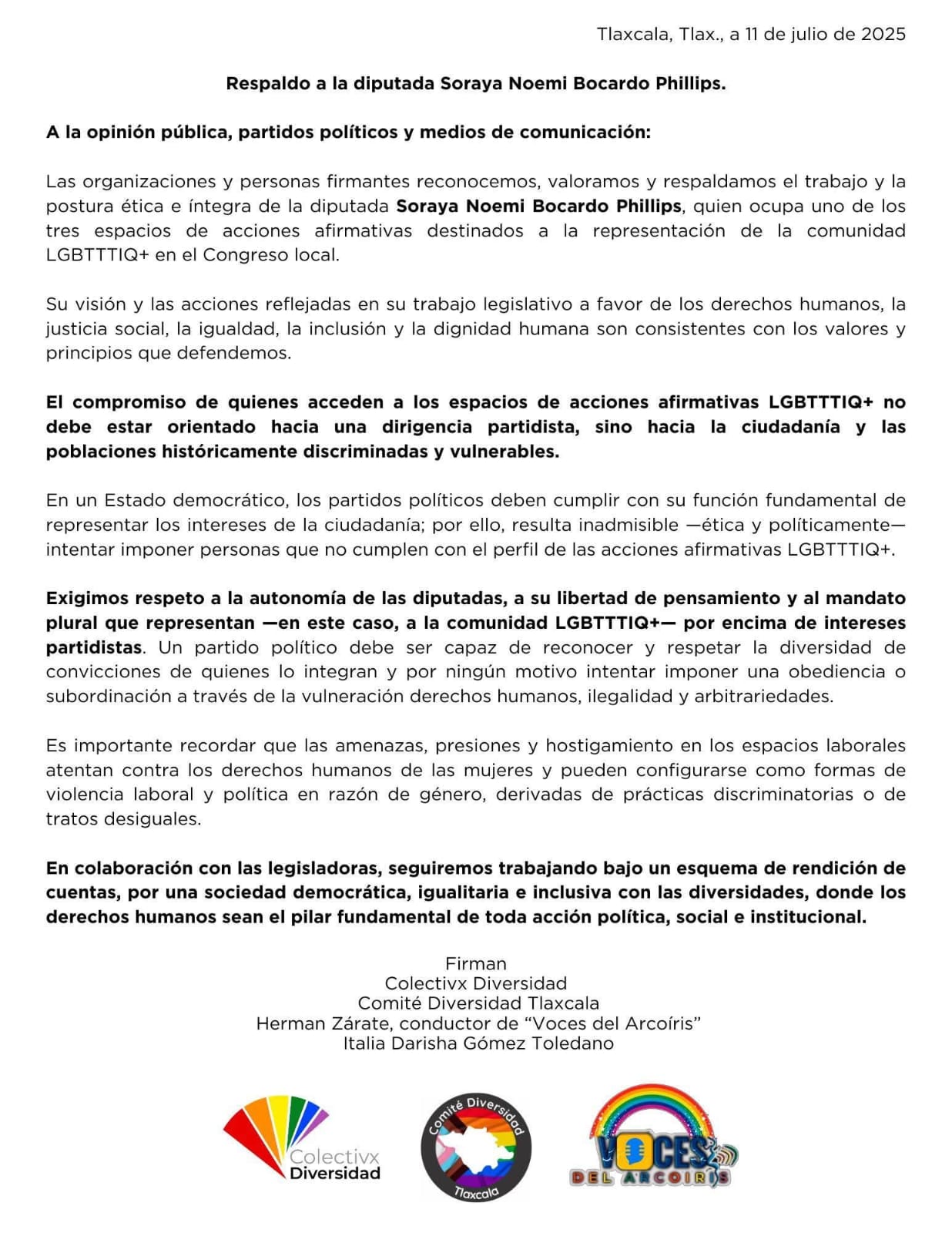 Colectivos LGBTTTIQ+ respaldan a Soraya Bocardo tras dejar el PVEM