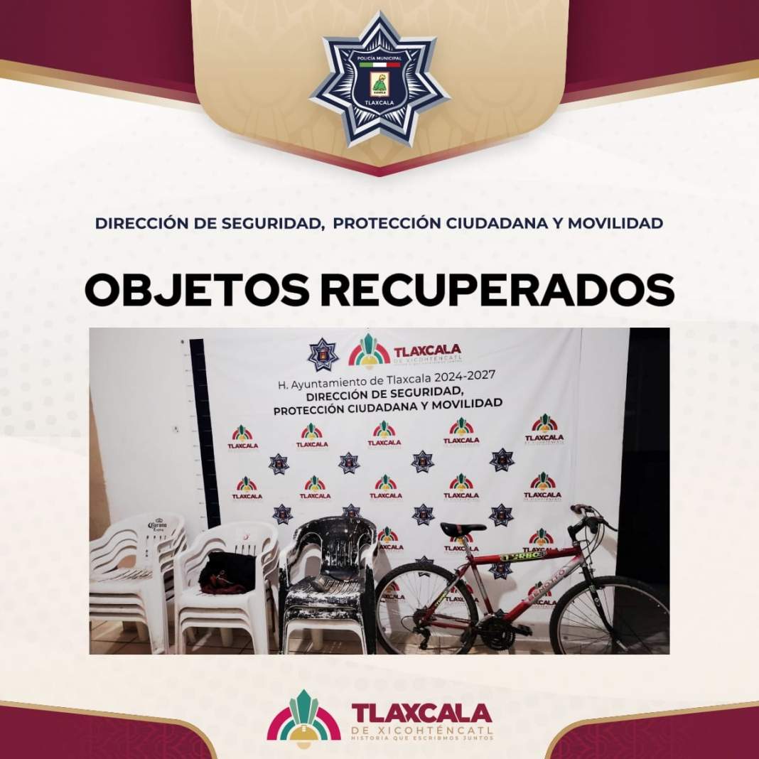 Policía municipal de Tlaxcala frustra robo y recupera objetos robados