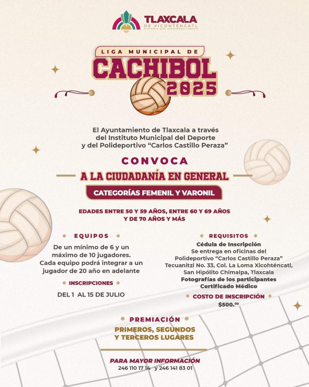 Tlaxcala convoca a adultos mayores a la Liga Municipal de Cachibol 2025