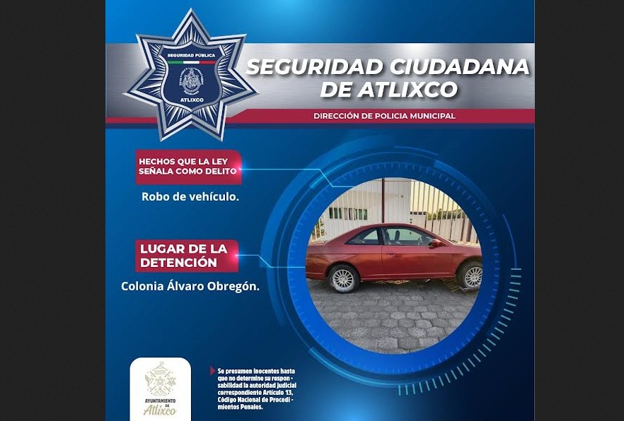 Foto: Cortesía Recuperan vehículo robado tras eficaz intervención policial