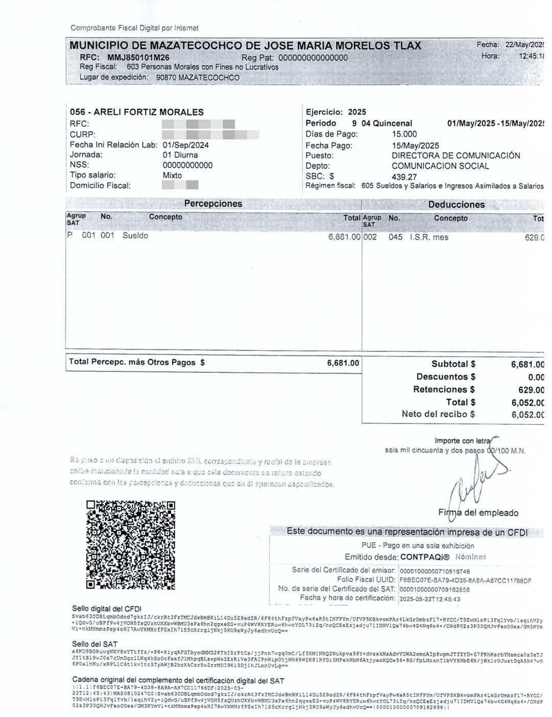 Renuncia funcionaria de Mazatecochco tras acusaciones de sueldazo por 40 mil pesos