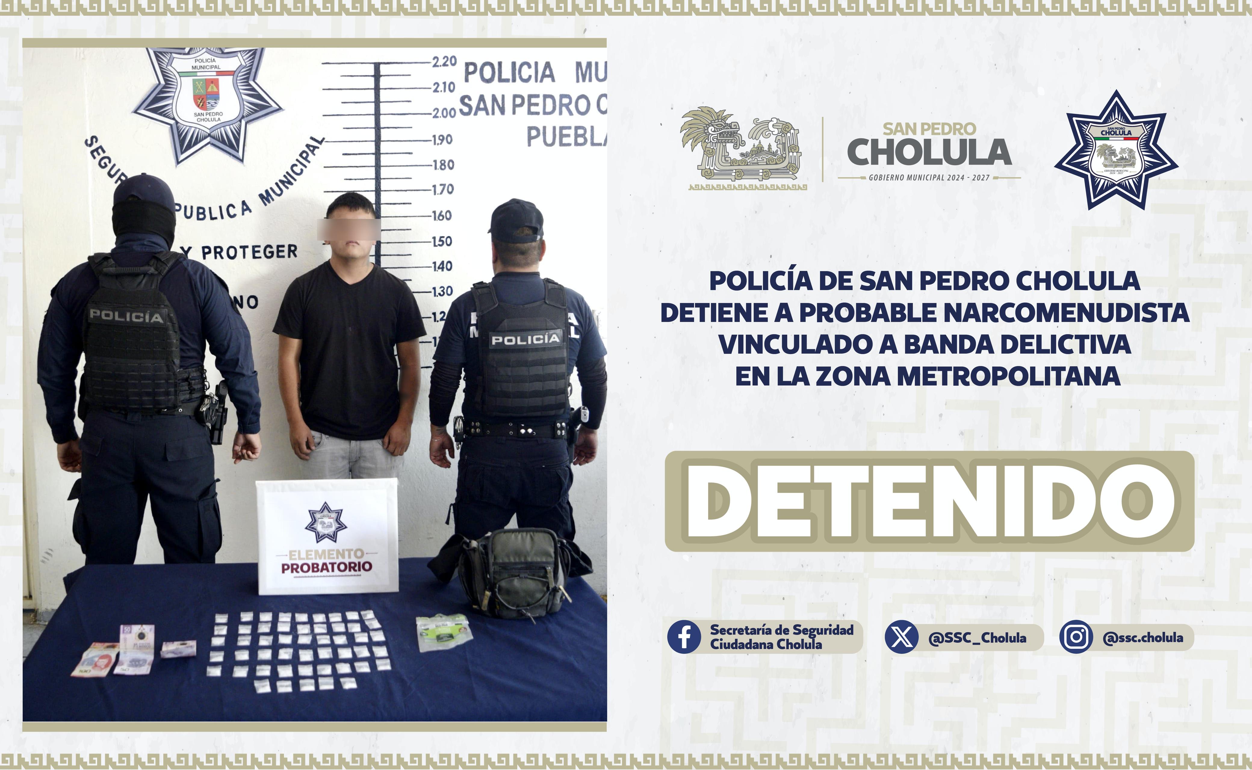 Por: Cortesía Lula Pineda Detiene SSC de San Pedro Cholula a presunto asaltante y narcomenudista vinculado a banda criminal