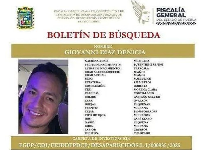 Foto: Cortesía Encuentran sin vida a Giovanni Díaz Denicia en Los Encinos, Puebla