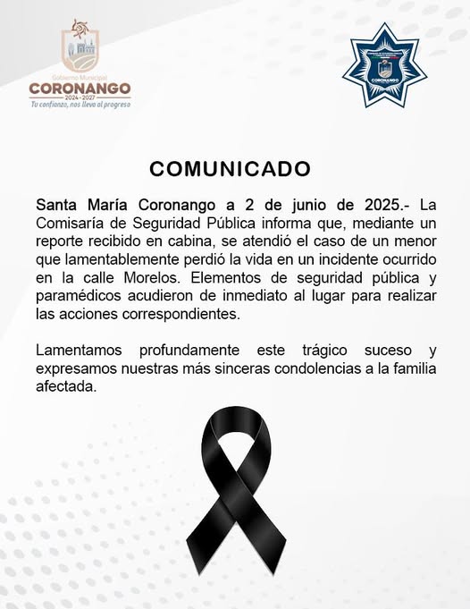 comunicado coronango niño muerto