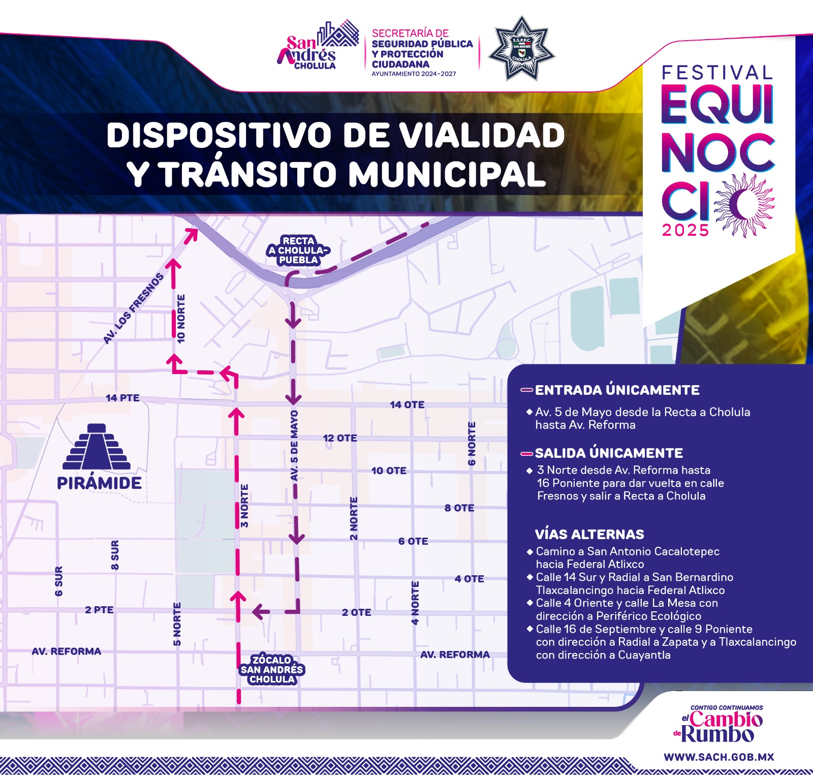 Comunicado oficial Implementa policía de San Andrés Cholula operativo de seguridad ante Festival Equinoccio 2025
