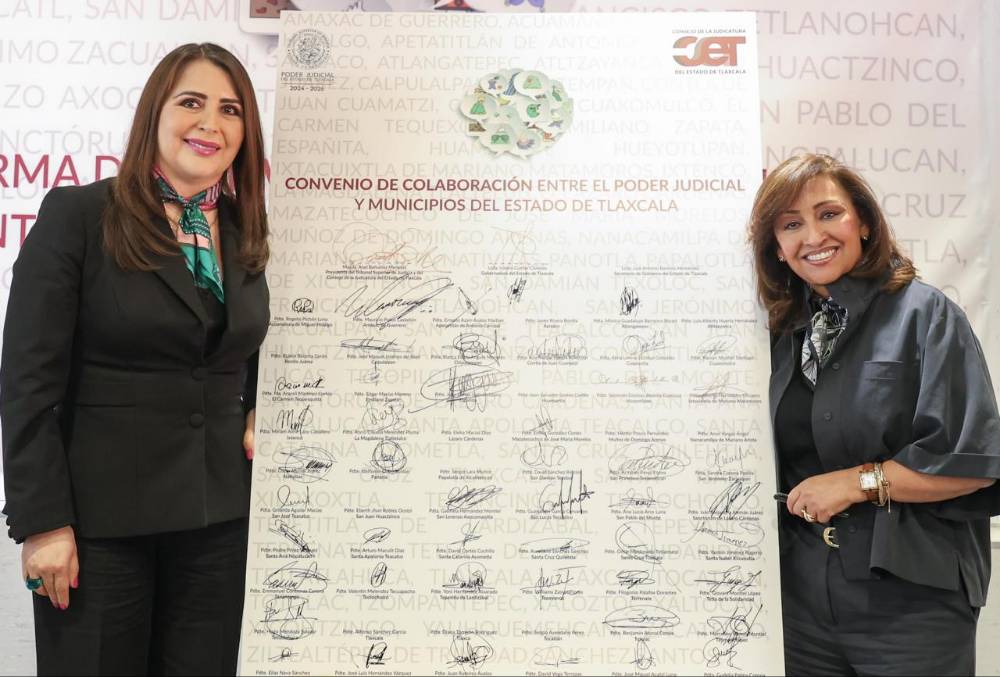 Lorena Cuéllar firma convenio con municipios de Tlaxcala para mejorar la justicia