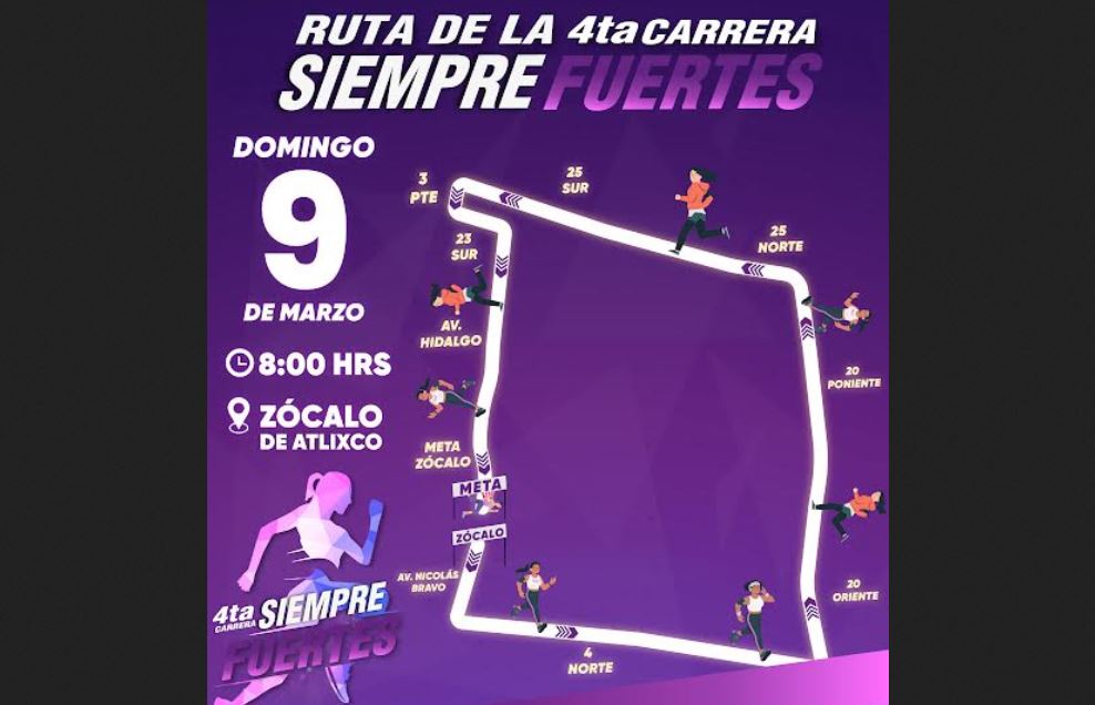 Foto: Cortesía Atlixco conmemora el Día de la Mujer con la carrera "Siempre Fuertes"