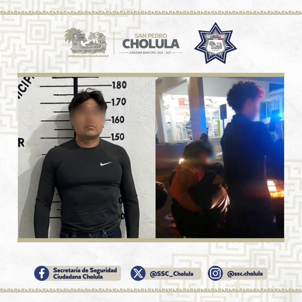 Comunicado oficial Detienen a Giovanni “N” en San Pedro Cholula por alterar el orden público, conducir de manera imprudente