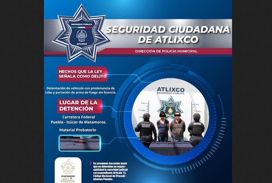 Foto: Cortesía Patrullaje preventivo permite detención en Atlixco