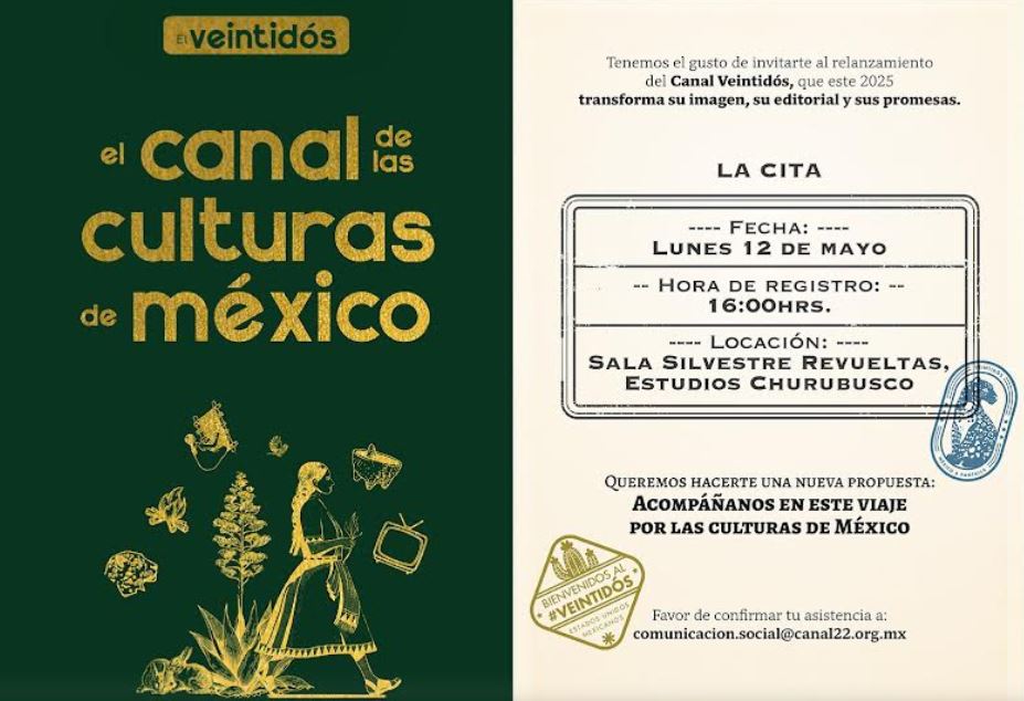 Foto: Cortesía Canal Veintidós lanza imagen renovada y estrenos culturales este 12 de mayo