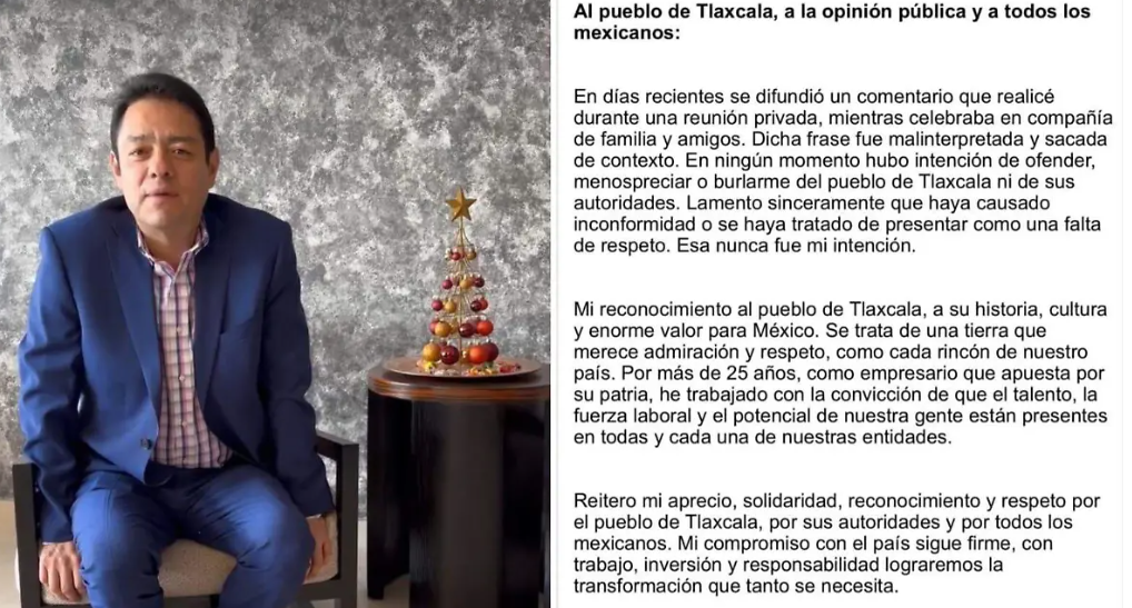 Empresario ofrece disculpas tras polémico comentario sobre Tlaxcala