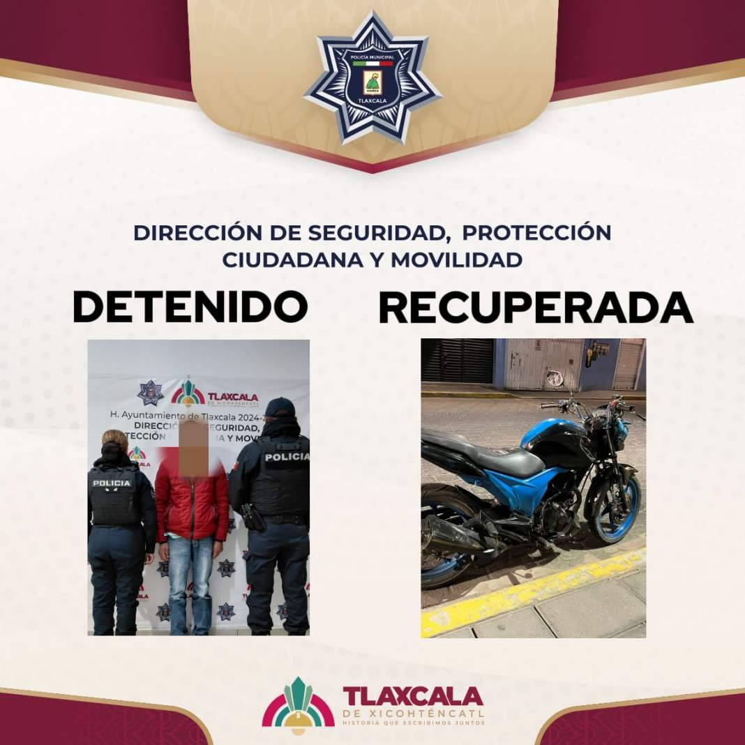 ¡Patrullaje en Tlaxcala termina con ladrón detenido y moto robada recuperada!