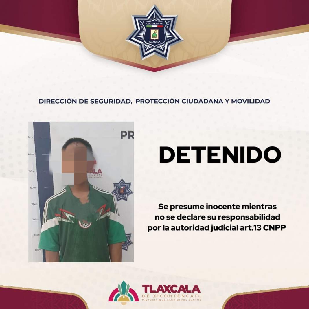 Foto: Cortesía Policía de Tlaxcala detiene a hombre por intento de robo en plaza