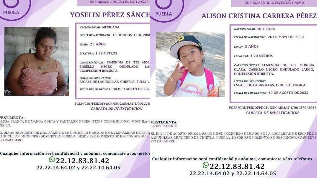 Madre e hija desaparecen en Chietla