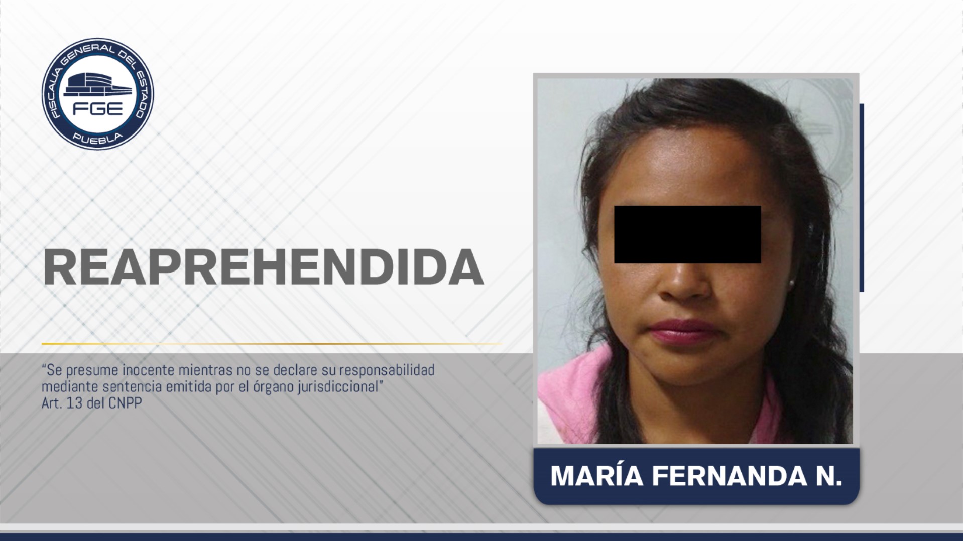 Foto: Cortesía Joven reaprehendida por presunta responsabilidad en la no localización de un niño de Tepeaca
