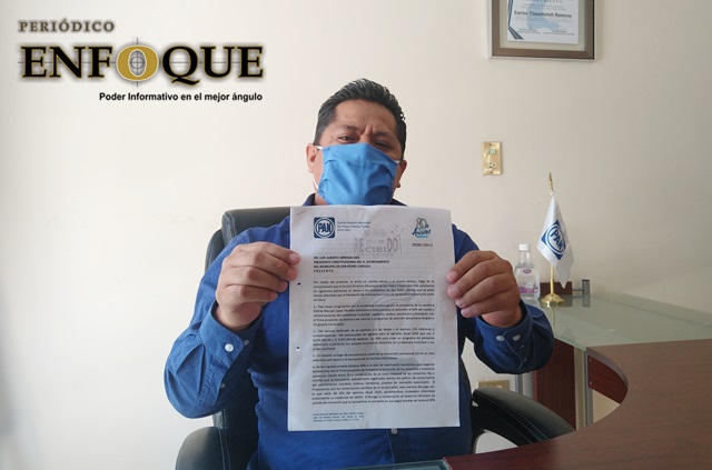 Foto: Omar Sánchez Llama dirigente del PAN a que cabildo de Cholula done el 50% de su salario por Covid-19