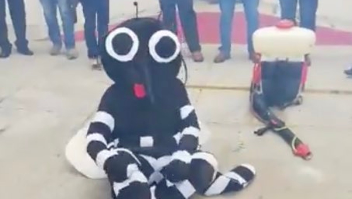 Foto: Cortesía ¡No es broma! Fumigan botarga de mosquito como parte de campaña contra el dengue