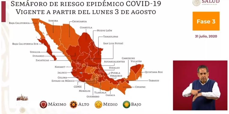 Semáforo de COVID-19 en México: 16 estados en rojo y 16 en naranja para la semana del 3 al 16 de agosto
