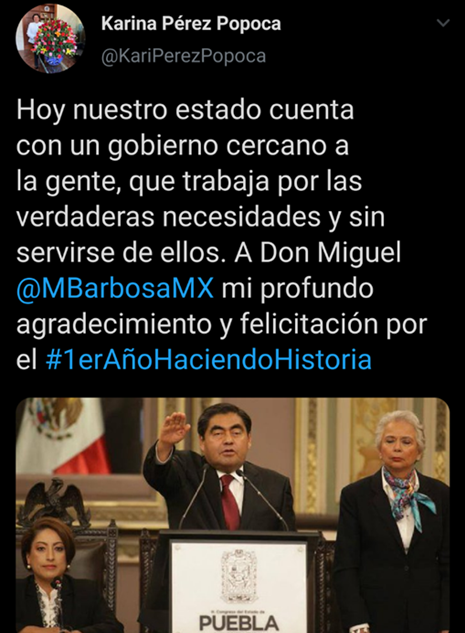 Felicita Karina Pérez a Miguel Barbosa su primer año como gobernador de Puebla 