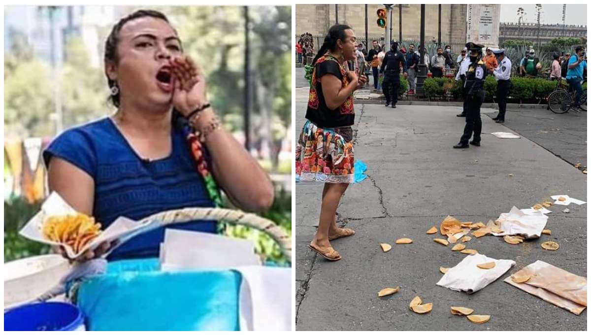 Foto: Cortesía Lady Tacos de Canasta es interceptada por policías y le tiran la mercancía (Video)