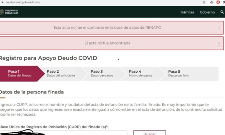 Foto: Cortesía Plataforma de apoyos a deudos COVID presenta fallas en su primer día de operación