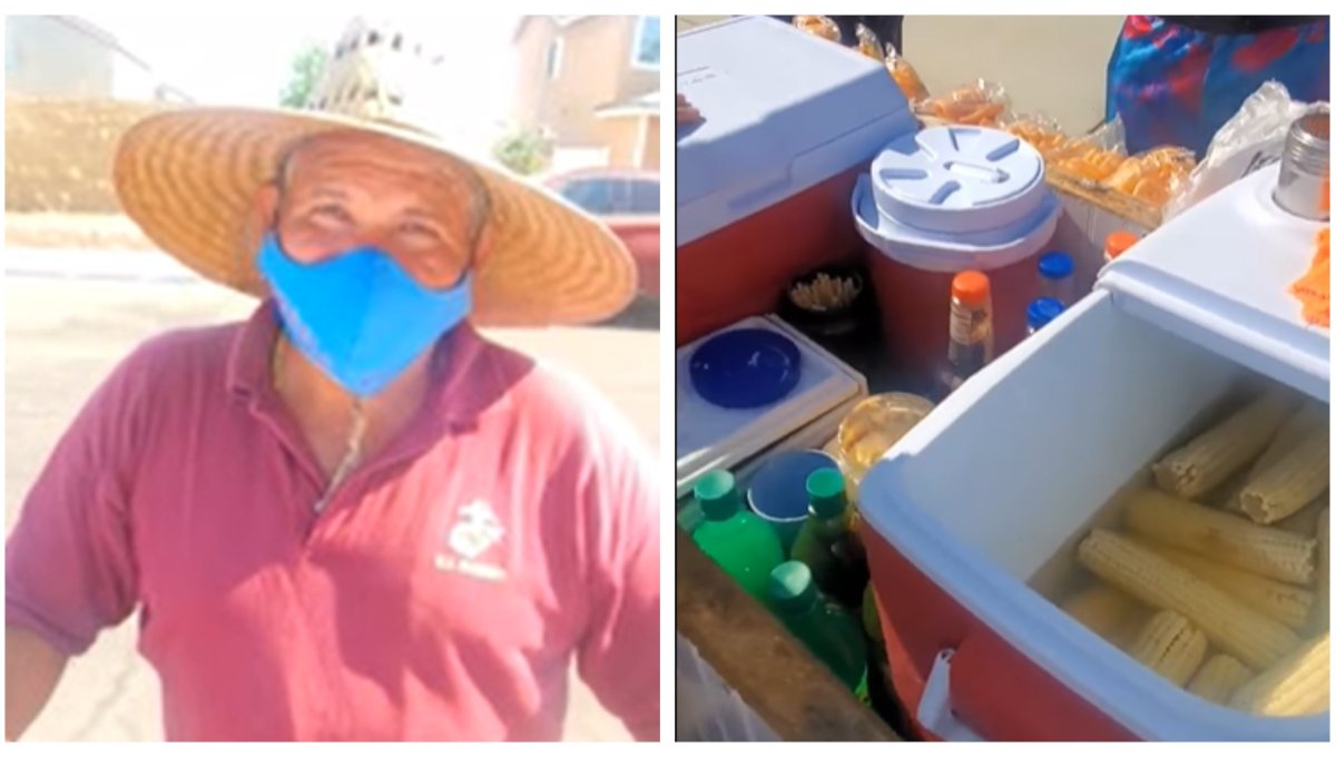 Foto: Cortesía Para apoyarlo en plena crisis, estadounidense compra toda su mercancía a elotero mexicano (Video)