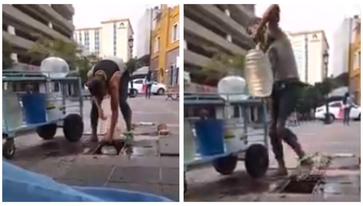 Foto: Cortesía Hombre saca agua de coladera para vender bebidas frescas en Guadalajara (Video)
