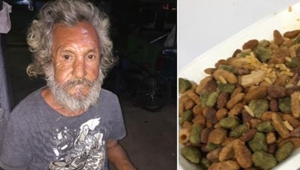 Foto: Cortesía ¡Crueldad! Dan de comer croquetas para perro con arroz a un anciano