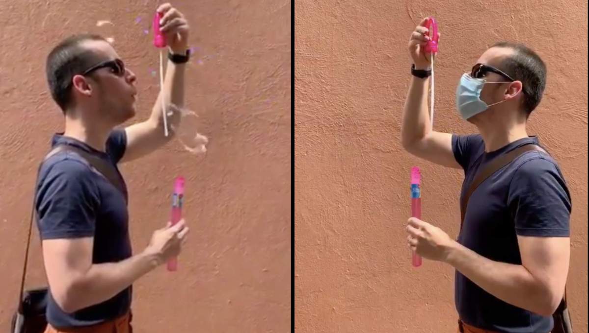 Foto: Cortesía “Soplaré y soplaré”; Investigador de la UNAM demuestra importancia del cubrebocas con burbujas