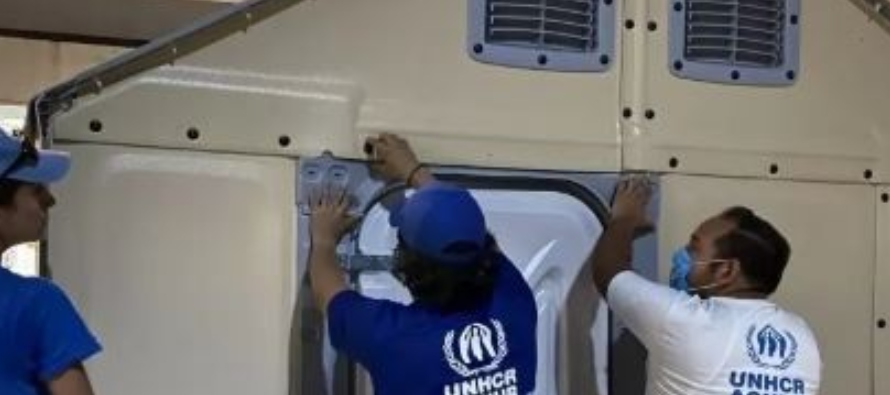 Foto: Cortesía Agencia de la ONU para los Refugiados instala casas prefabricadas en norte y sur de México