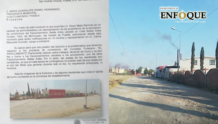 Foto: Cortesía Reportan vecinos de Cuautlancingo que funeraria “El Renacimiento” contamina fraccionamientos
