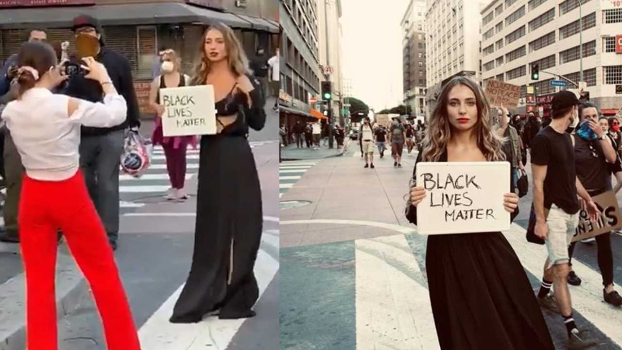 ¿Inventada?: Ella es la influencer captada posando en protesta por George Floyd