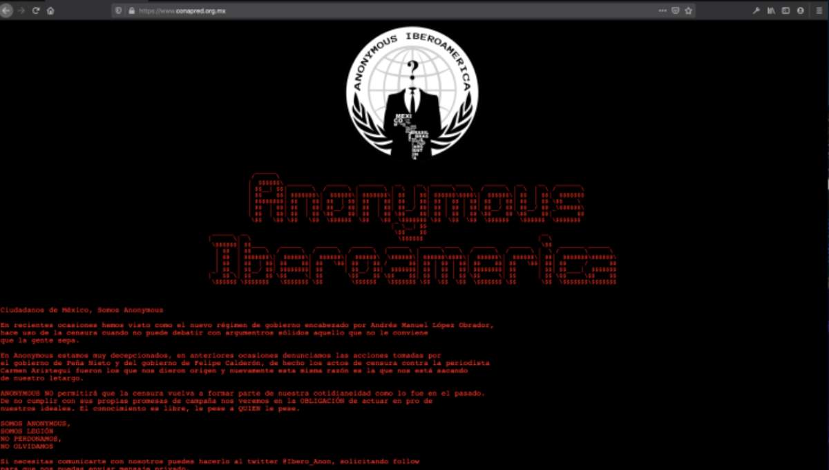 Foto: Cortesía Hackeo a CONAPRED: ¿Qué dice el mensaje de Anonymous contra el gobierno de AMLO?