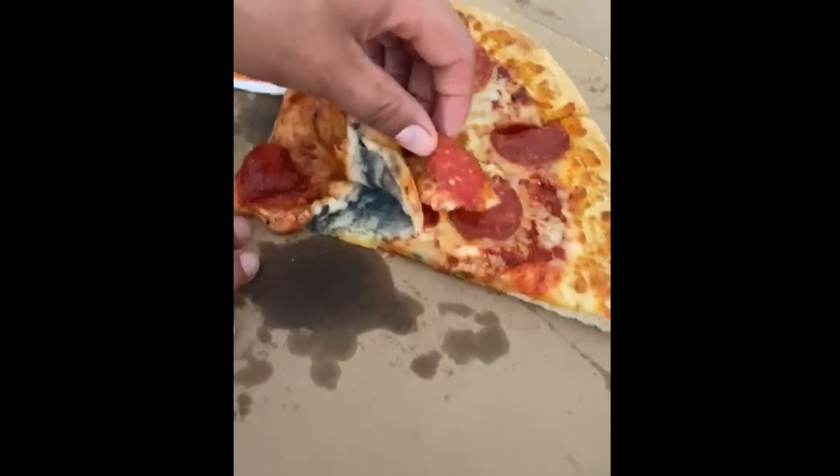 Foto: Cortesía “Vean la asquerosidad”: Denuncian venta de pizza ‘verde’ en  Little Caesars (Video)