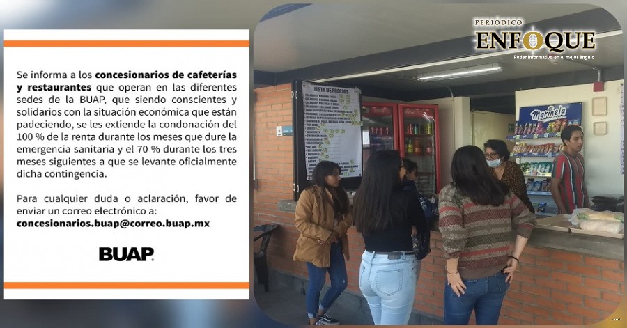 Foto: Cortesía Por la pandemia BUAP condona renta a cafeterías y restaurantes